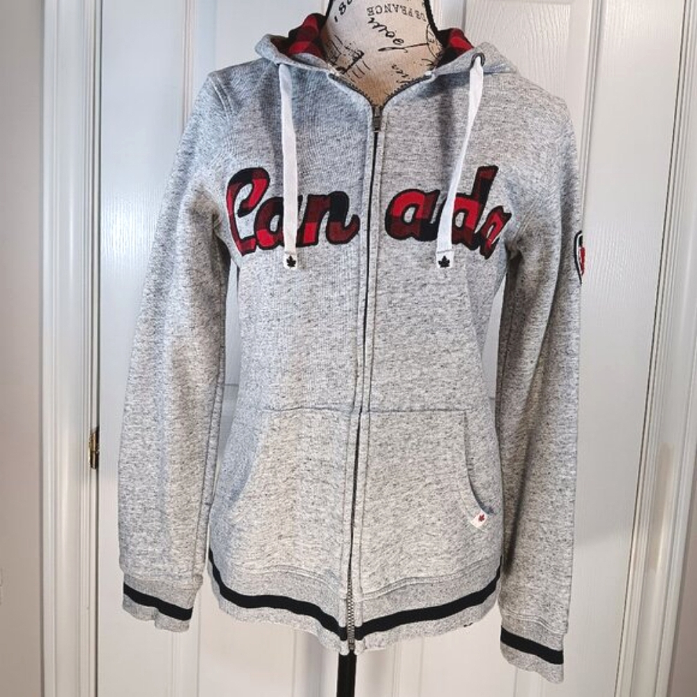NWOT Canadiana Women's Grey Full-Zip Hoodie Sweatshirt Canada Text Size S